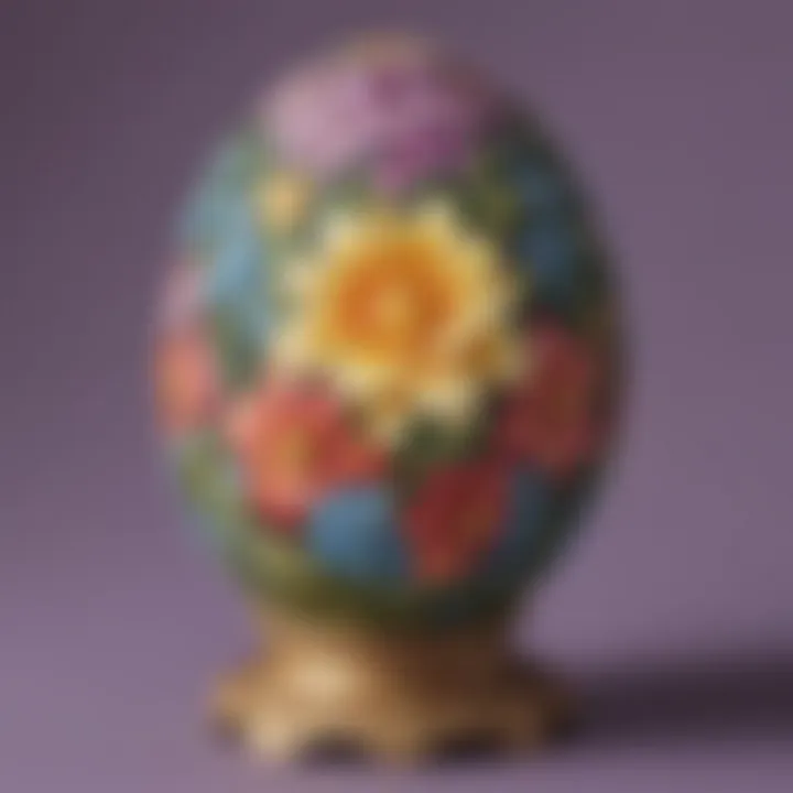 Detailed floral design on a colored egg