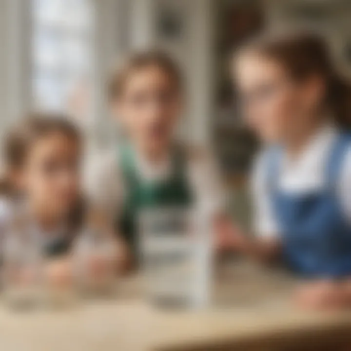 Children observing the reaction between baking soda and vinegar