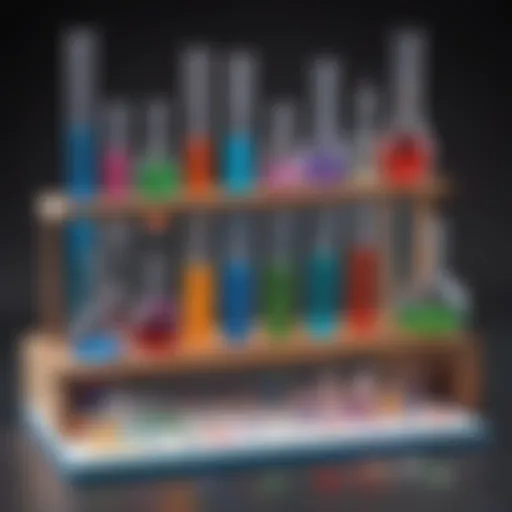 A vibrant chemistry kit displayed with colorful test tubes and equipment.