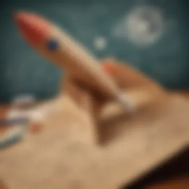 The Intersection of Creativity and Science in Education Detailed view of a cardboard rocket ship with scientific diagrams and educational materials surrounding it.