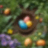 Colorful eggs hidden in a garden
