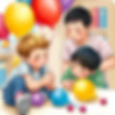 Playful Learning with Balloon-Blowing Toys Children engaging with balloon-blowing toys in a playful environment