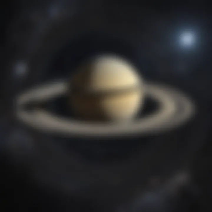 Artistic representation of Saturn with its iconic rings against a starry backdrop