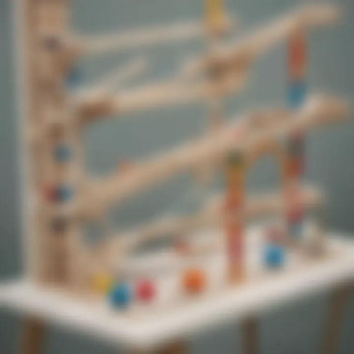 Marble run showcasing physics in action with marbles in motion