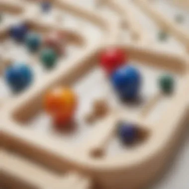 A close-up view of marbles traversing a complex run