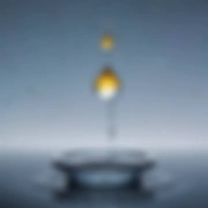 A close-up view of oil droplets suspended in water, illustrating the concept of immiscibility.