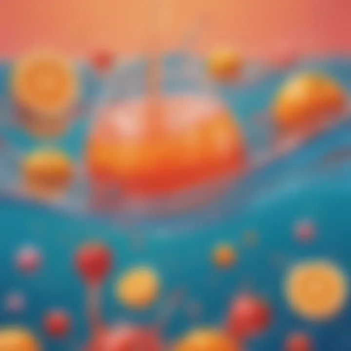 A vibrant depiction of liquids with relatable examples like water and juice.