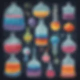A colorful illustration depicting different states of matter: solid, liquid, and gas.