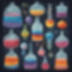 A colorful illustration depicting different states of matter: solid, liquid, and gas.