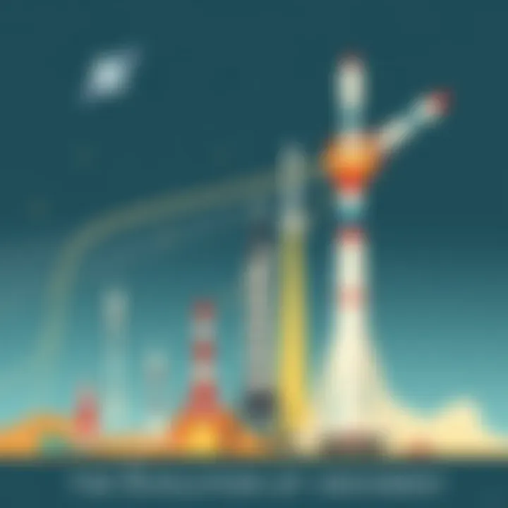 An illustration depicting the evolution of rocket technology over the decades.