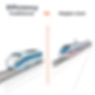 Comparison between traditional trains and maglev systems showcasing efficiency