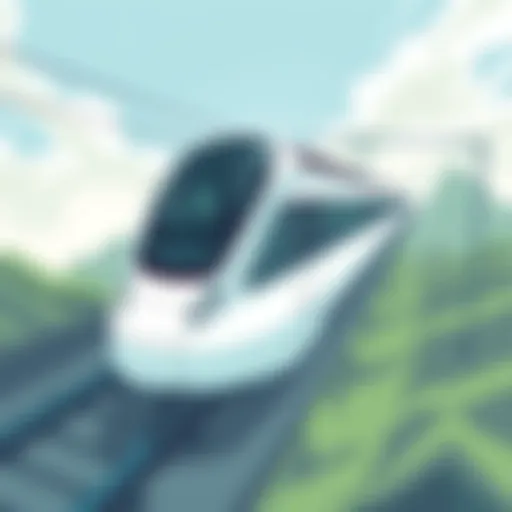 A futuristic maglev train gliding smoothly above the tracks