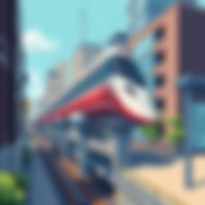 An artist's rendering of a maglev train station integrated into urban infrastructure