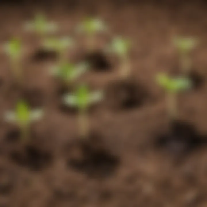 A close-up of seedlings growing in different soil types, illustrating the effects of soil composition on plant growth.