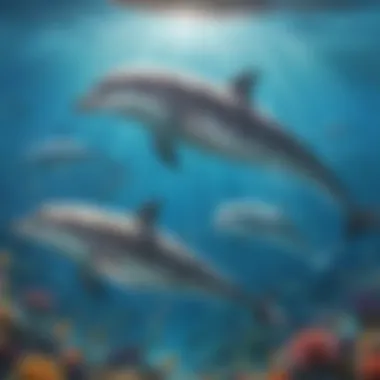 School of Playful Dolphins Underwater