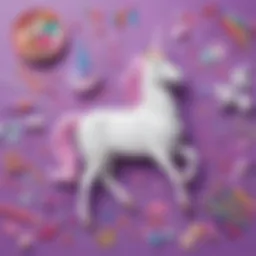 Colorful unicorn craft materials spread out on a table