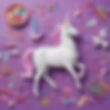 Colorful unicorn craft materials spread out on a table