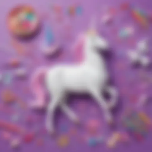 Colorful unicorn craft materials spread out on a table