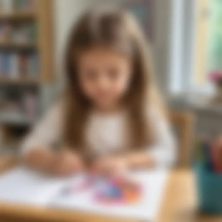 Preschooler focused on creating a unicorn art piece