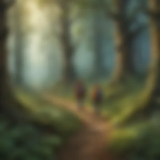 Children exploring a vast forest