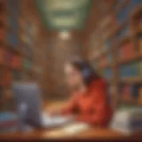 Illustration depicting a student exploring a virtual library of knowledge