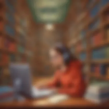 Illustration depicting a student exploring a virtual library of knowledge