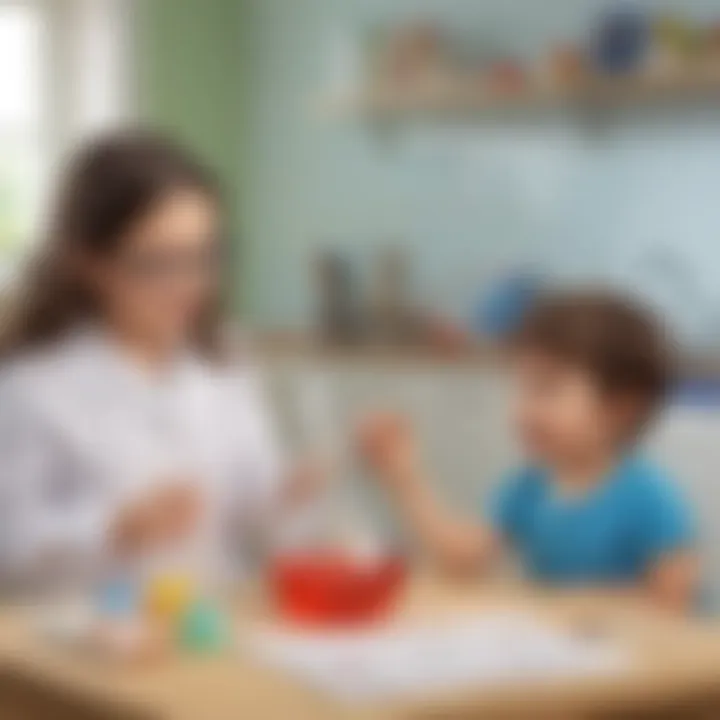 Illustration depicting virtual preschool science lesson on chemical reactions