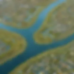 Aerial view of polluted water bodies