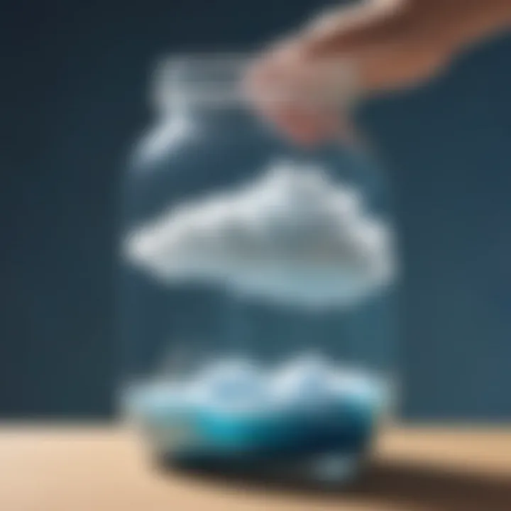 Close-up of a cloud in a jar experiment setup