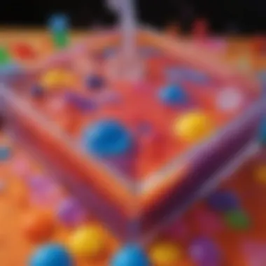 Sensory box filled with colorful liquids and floating objects
