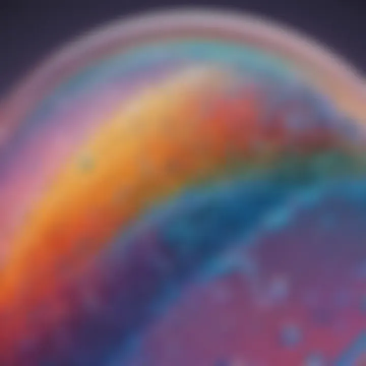 Close-up of intricate bubble structure revealing rainbow hues