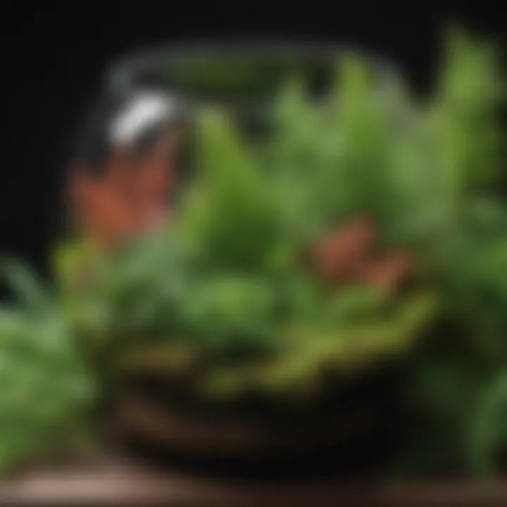 Terrarium with a variety of ferns and mosses