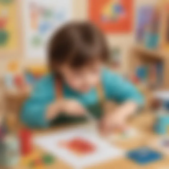 Preschooler cutting and pasting in an arts and crafts project