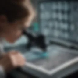 Forensic scientist examining fingerprint patterns under a microscope