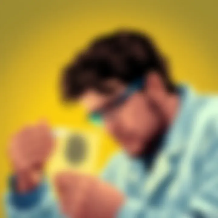 A forensic investigator examining fingerprints lifted with tape