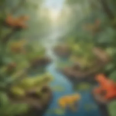 Diverse Frog Species in Nature Colorful illustration of various frog species in their natural habitat