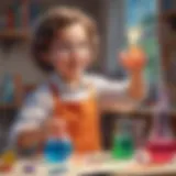 Young child conducting a colorful science experiment at home