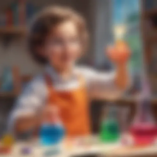 Young child conducting a colorful science experiment at home