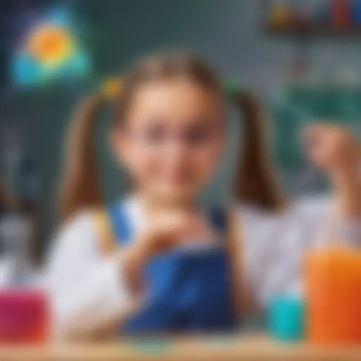 Young girl conducting a colorful chemical reaction experiment