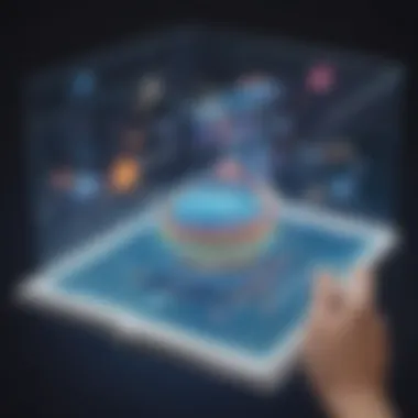 A futuristic holographic flipbook showcasing scientific concepts