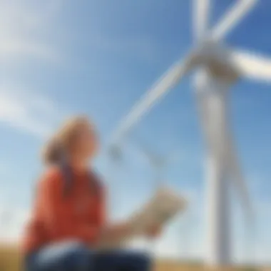 A young enthusiast learning about wind energy