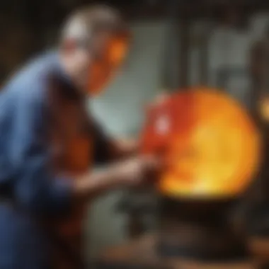 Glassblower shaping molten glass into a spherical form