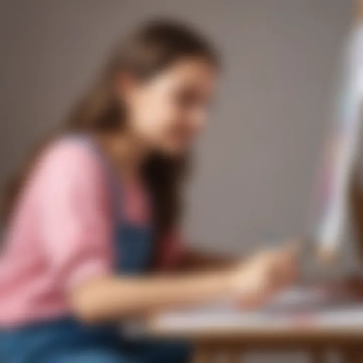 Young girl painting on a canvas