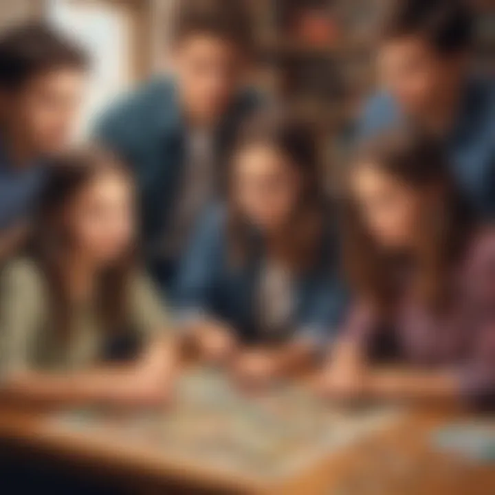 Group of teens solving a puzzle together