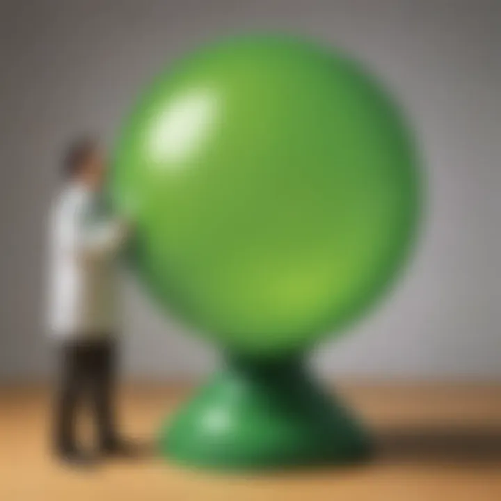 Scientist observing the bounce height of a green bouncy ball