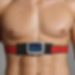 Heart rate monitor with chest strap displaying vital metrics