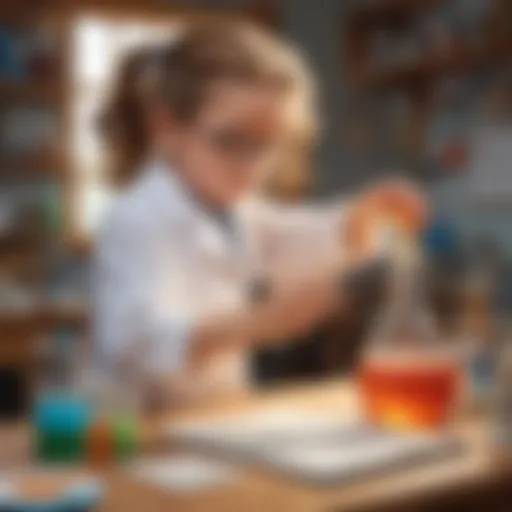 Illustration of a young child conducting a science experiment