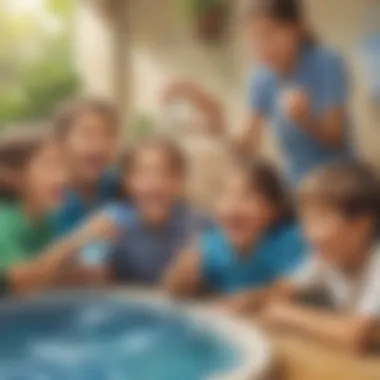 Group of children excitedly testing water filtration system