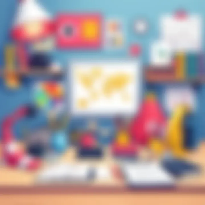 Creative Workspace for Slide Design A creative workspace with vibrant materials for slide creation