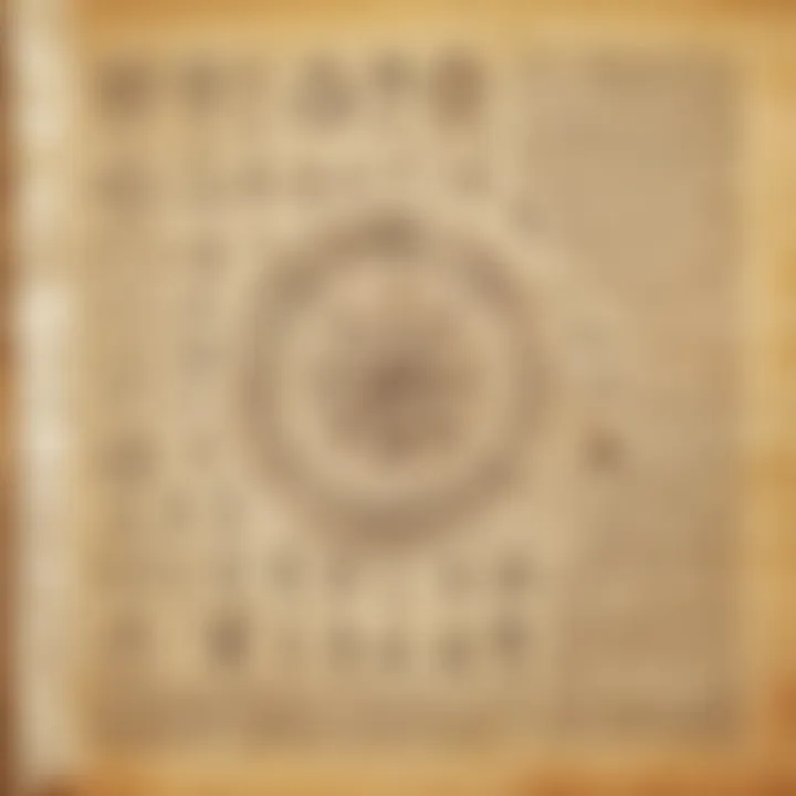 A close-up of cryptographic symbols and codes on a parchment